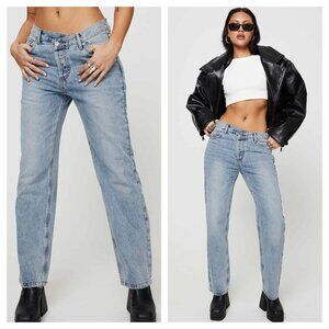 Princess Polly Holly Straight Asymmetric Jeans Light Wash Denim Blue Women's 2